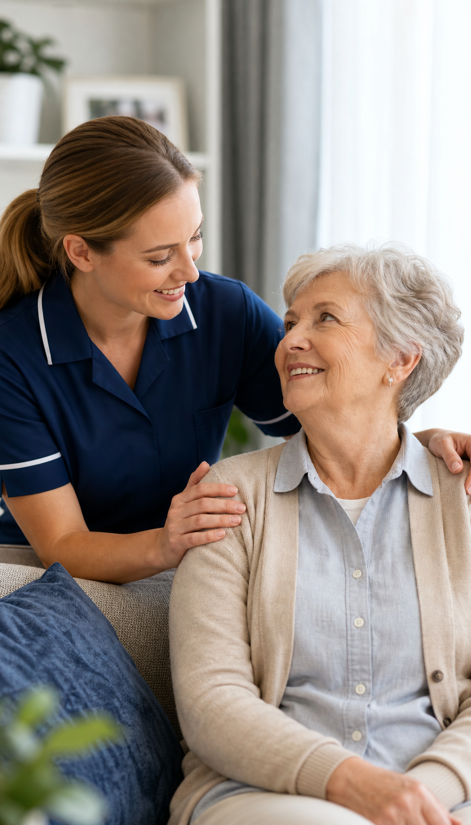 Pishon caregiver supporting an older adult at home